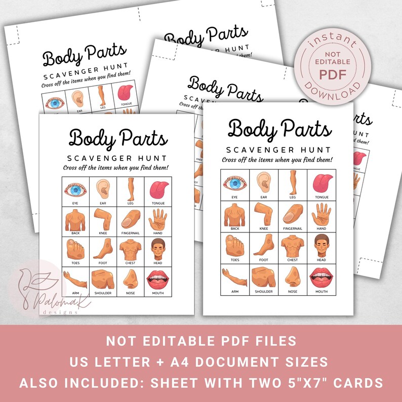 Human Body Parts Scavenger Hunt Activity for Kids (PDF Download) - Etsy