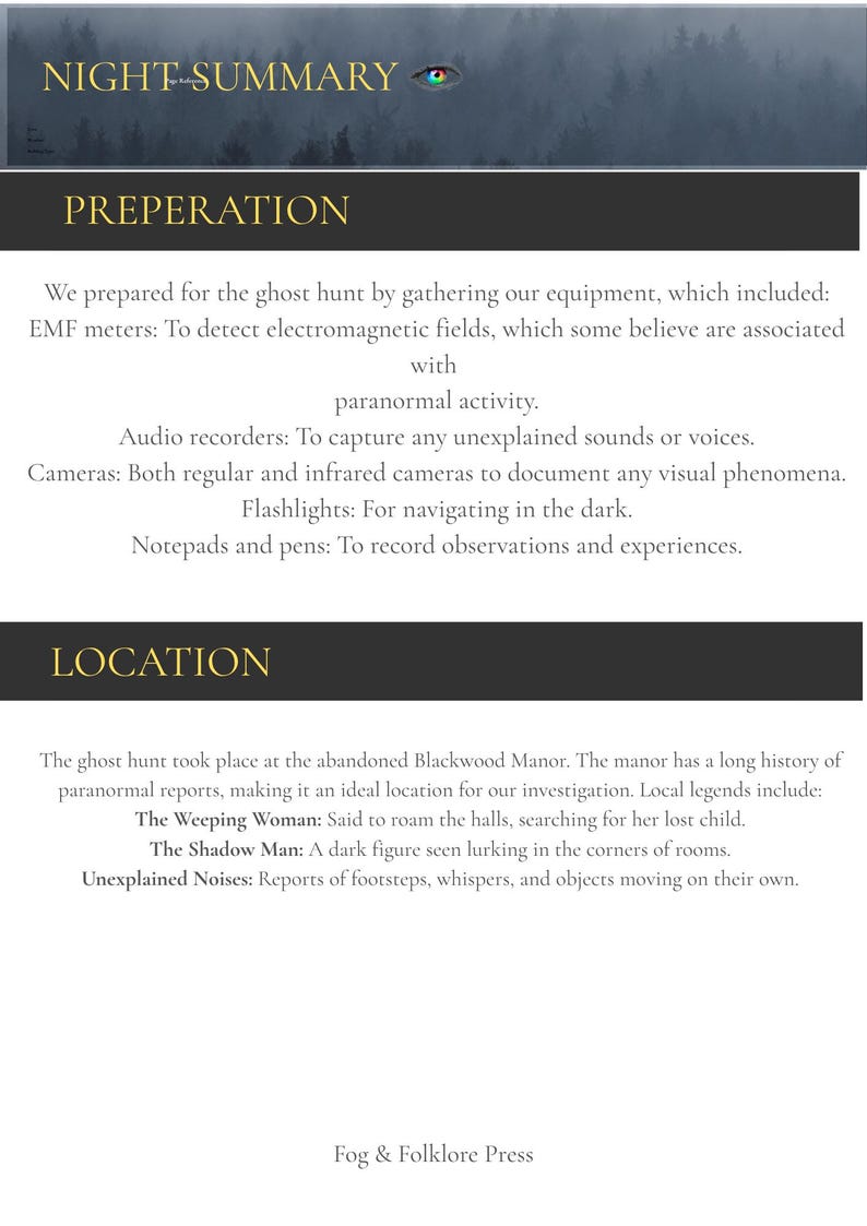 Ghost Hunt Journal Printable | Paranormal Investigation Log Book ...