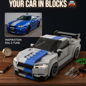 Gepersonaliseerde autobaksteenmodelkit, aangepaste foto voertuigblokken, mini-autoreplica, aangepaste kentekenplaatcadeau, cadeau autoliefhebber, sportwagenmodel