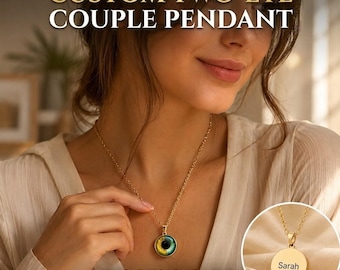 Personalized Eye Necklace for Couples, Custom Two Eye Pendant, Couple Jewelry, Our Eyes Necklace, Anniversary, Wedding, Birthday, Valentine