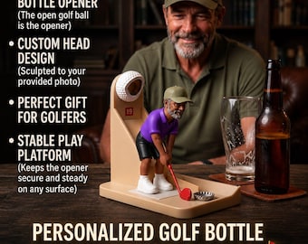 Personalized Golf Bottle Opener, Custom Face Golf Figurine, Golf Gift for Dad, Golfer Gift, Beer Bottle Opener, Hand Painted Bar Decor