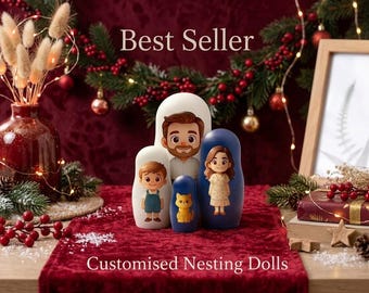 Personalized Christmas Nesting Dolls, Custom Family Matryoshka, Christmas Gift for Mom Dad Grandma, Family Portrait Dolls,Holiday Home Decor