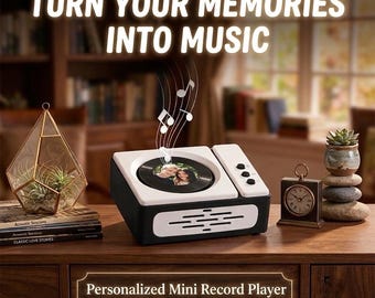Personalisierter Mini-Plattenspieler mit benutzerdefiniertem Foto & Song, Spieluhrgeschenk, Jubiläumsgeschenk, Hochzeitsgeschenk, Geburtstagsgeschenk, Valentinstaggeschenk