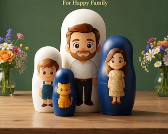 Benutzerdefinierte Porträt Nesting Doll Set | Personalisierte Familie Matroschka Puppen | Handbemalte Hölzerne Russische Puppen | Weihnachten, Home Decor Geschenk