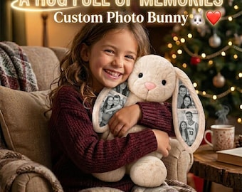 Benutzerdefinierte Foto Häschen Plüsch, personalisierte versteckte Ohr Bild Häschen, Jubiläum, Valentinstag, Vatertag, Geburtstagsgeschenk, Paargeschenk