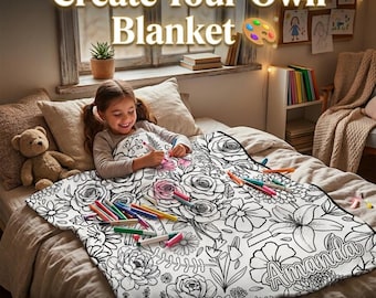 Personalized Coloring Blanket, DIY Drawing Blanket, Custom Text, Washable Kids Art Blanket, Relaxation & Stress Relief Gift, family activity