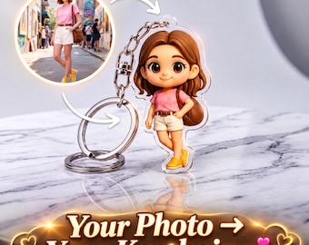 Gepersonaliseerde acryl sleutelhanger met foto, sleutelhanger met cartoonfiguur, tashanger met huisdier en stelletje, sleutelhanger met foto, cadeau voor vriendin, verjaardag, jubileum