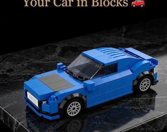 Gepersonaliseerde autobaksteenmodelkit, aangepaste foto autobouwstenen, mini-autoreplica, aangepast kentekencadeau, cadeau autoliefhebber