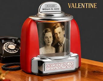 Personalisierter Retro Jukebox Musik-Player | Benutzerdefinierte Foto Name Datum | Vintage Mini Jukebox | Paar Geschenk | Wohnkultur | Valentinstag Geschenk