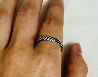Minimalist Sterling Silver Textured Ring | Dainty Stackable Band Gift For Her