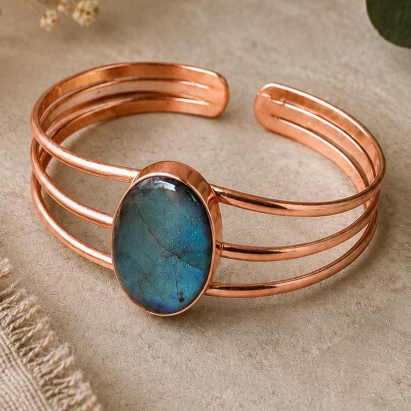 Handmade Copper Labradorite Cuff Bracelet Boho Statement Gemstone…