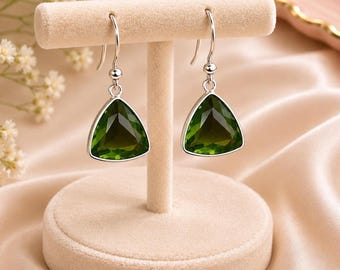 Peridot Grün Edelstein Ohrringe | Handgemachte Sterling Silber Peridot Ohrring | Geschenk für sie