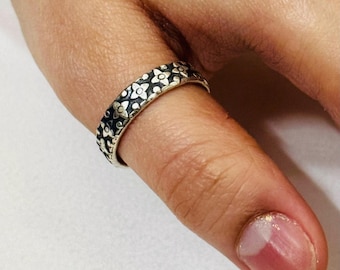 925 Sterling Silver Floral Ring | Vintage Style Band | Minimalist Jewellery