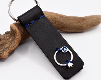 PERSONALIZED Pomegranate Keychain, Handmade Keyring with Protective Evil Eye Charm, 3rd Anniversary Gift