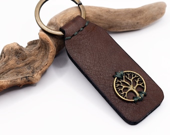 PERSONALIZED Tree Of Life Keychain, Celtic Tree Keychain, Nordic Key-Chain, 3rd Anniversary Men's Leather Keychain