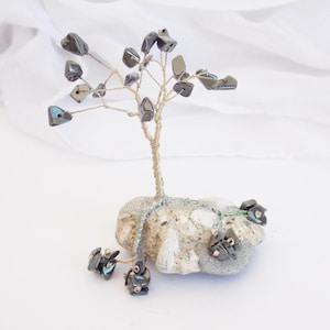 Wire Wrap Tree Sculpture, Hematite Wire Tree Sculpture, Metal Tree Sculpture, Bonsai Wire Tree, Mini Tree Home Decor, Aquarius Mini Tree