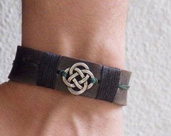 Men's Celtic Bracelet, Irish Leather Bracelet, Men's Leather Bracelet, Celtic Jewelry For Him, Dara Knot Bracelet, Celtic Knot Bracelet Cuff