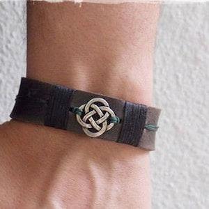 Men's Celtic Bracelet, Irish Leather Bracelet, Men's Leather Bracelet, Celtic Jewelry For Him, Dara Knot Bracelet, Celtic Knot Bracelet Cuff image 1