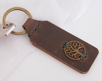 3rd Anniversary Leather Keychain, Leather Anniversary Keychain, Celtic Leather Keychain, Tree Of Life Leather Key-Chain, Nordic Key-Chain