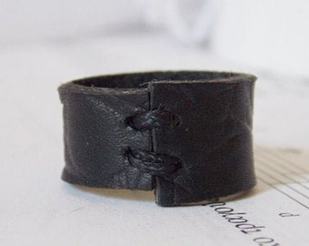 Black Leather Ring, Gothic Leather Ring, Men's Leather Ring, Men's Black Ring, 3rd Anniversary Ring, Leather Anniversary Band