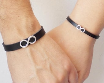 Pulseras de cuero para él y para ella, pulseras de cuero infinito, pulseras del 3er aniversario, pulseras de pareja, pulseras infinitas de pareja