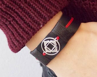 Pulsera de cuero personalizada con chakra raíz, joyería de meditación, regalo para profesor de yoga