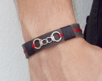 Pulsera de cuero de los hombres, pulsera de puño de mano PERSONALIZADA, pulsera de cuero de esposas, pulsera personalizada, brazalete de pulsera de cuero BDSM