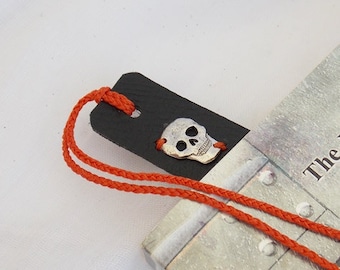 Sugar Skull Bookmark, Halloween Bookmark, Skeleton Bookmark, Leather Bookmark, Spooky Bookmark, Day Of The Dead Bookmark, Pirate Bookmark