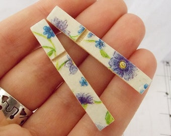 Decoupage Post Earrings, Forget Me Not Earrings, Blue Flower Studs, Wooden Studs, Floral Earrings, Bridal Wood Jewelry, Bridesmaid Posts