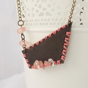 Geometric Leather Bib Necklace, Arrow Leather Necklace, Rustic Bib Necklace, Leather Statement Necklace