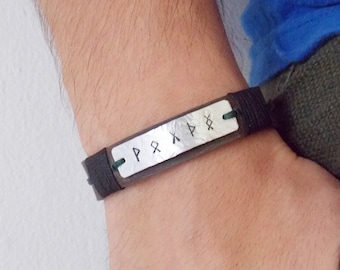 PERSONLIGT runiskt läderarmband, herr vikinga nordisk manschett, keltiskt armband - nordiska runor