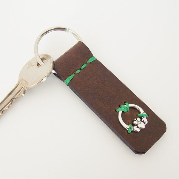 Claddagh Keychain, Heart Claddagh Keychain, Friendship Key-Ring, Engagement Leather Key-Chain, Irish Key-Chain, Love Celtic Leather Key Ring