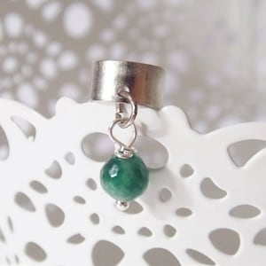Celtic Green Agate Ear Cuff, Elven Ear Cuff, No Pierce Earring, Woodland Elf Cuff, LARP Fairy Earring, Norse Wiccan Ear Cuff