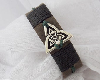 Pulsera celta triquetra, pulsera de cuero de hombre PERSONALIZADA, pulsera de nudo trinitario, pulsera Wiccan, brazalete de pulsera nórdico vikingo
