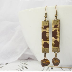 Lange Lederohrringe, Tribal Lederohrringe, Tigerauge Ohrringe, Boho Rock Ohrringe, Tribe Lederohrringe, Boho Geometrische Ohrringe