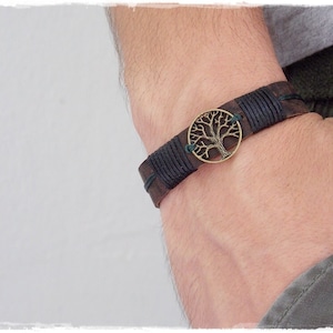 Leren herenarmband, levensboomarmband, leren Keltische armband, Vikingarmband manchet, meditatie levensboom leren armband