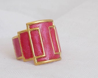 Polymer Clay Ring, Pink Knuckle Ring, Shield Brass Ring, Shield Knuckle Ring, Midi Brass Ring, Shield Midi Ring, Cut Out Geometric Ring