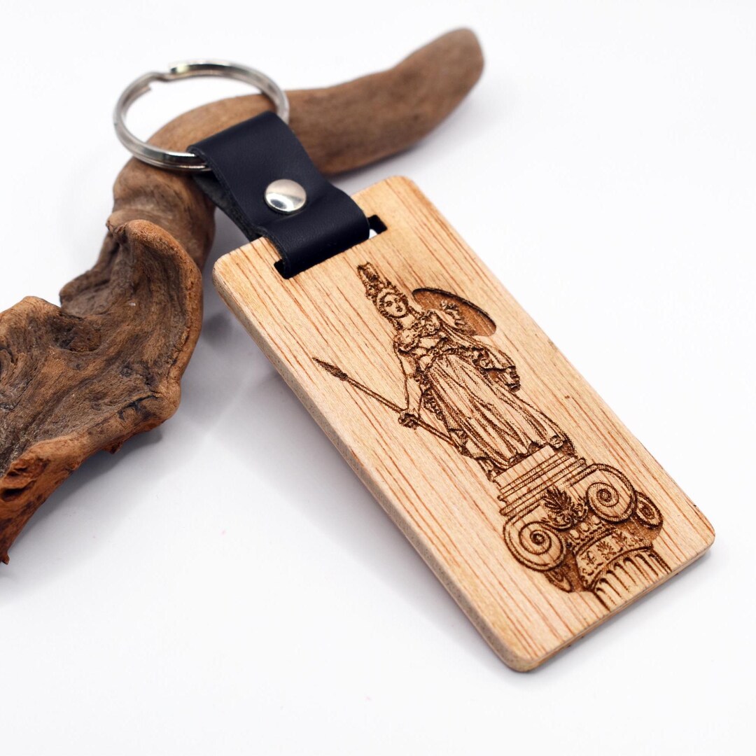 PERSONALIZED Athena Wooden Keychain, Custom Engraved Greek Goddess ...