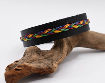 PERSONALIZED LGBTQ+ Bracelet, Engraved Leather Bracelet, 3rd Anniversary Gift, Custom Pride Flag Bracelet