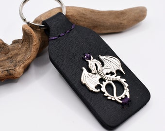 Custom Engraved Dragon Keychain, PERSONALIZED Leather Keychain, Fantasy Dragon Leather Keyfob, Dungeon Master Keychain