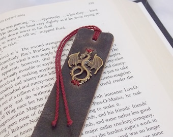 Fantasy Leather Bookmark, PERSONALIZED Dragon Bookmark, Celtic Bookmark, Medieval Bookmark, 3rd Anniversary Bookmark