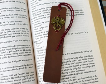 PERSONALIZED Fantasy Leather Bookmark, Dragon Bookmark, Celtic Medieval Bookmark, 3rd Anniversary Gift, Nordic Bookmark, Norse LARP Bookmark