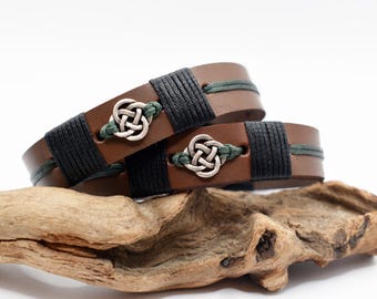 Personalized Celtic Bracelet, Men's Leather Cuff, Elven Leather Wristband, 3rd Anniversary Gift