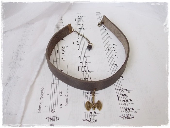 Battle Axe Choker Leather Choker BDSM Leather Collar Labrys Choker Double-Headed - Picture 4 of 17