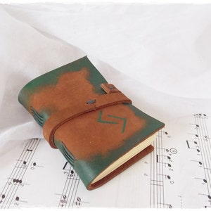 Celtic Leather Notebook, Mini Runic Leather Sketchbook, Hand-Bound Journal, Nordic Leather Journal, Rustic Pocket Diary - Jera, &quot;Harvest&quot;