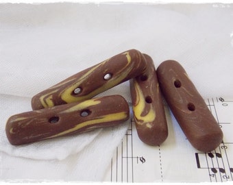 Polymer Clay Buttons, Large Toggle Buttons, Brown & Pastel Yellow Buttons, Sewing Supplies, Big Oblong Buttons, Extra Large Clay Buttons
