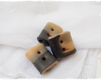 Small Square Buttons, Charcoal Toggle Buttons, Handmade Buttons, Rectangular Buttons, Beige Folded Buttons, Artistic Buttons, Small Buttons