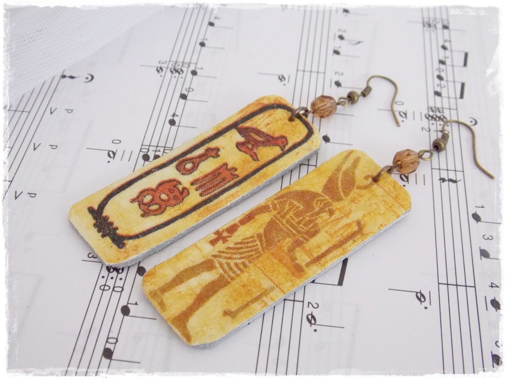 Alte Ägypten Ohrringe Pharao Ohrringe Gold Decoupage Ohrringe Boho Leder - Bild 5 von 8