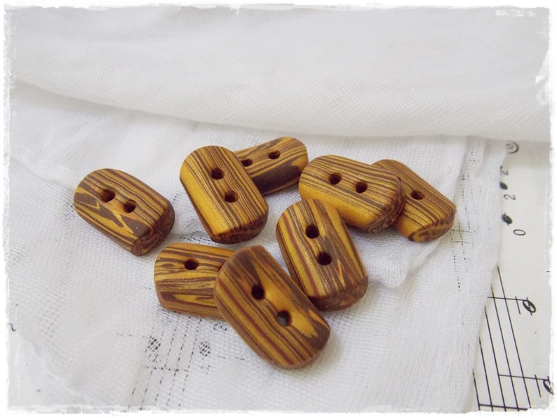 Polymer Clay Buttons Gold Brown Toggle Buttons Small Striped Buttons