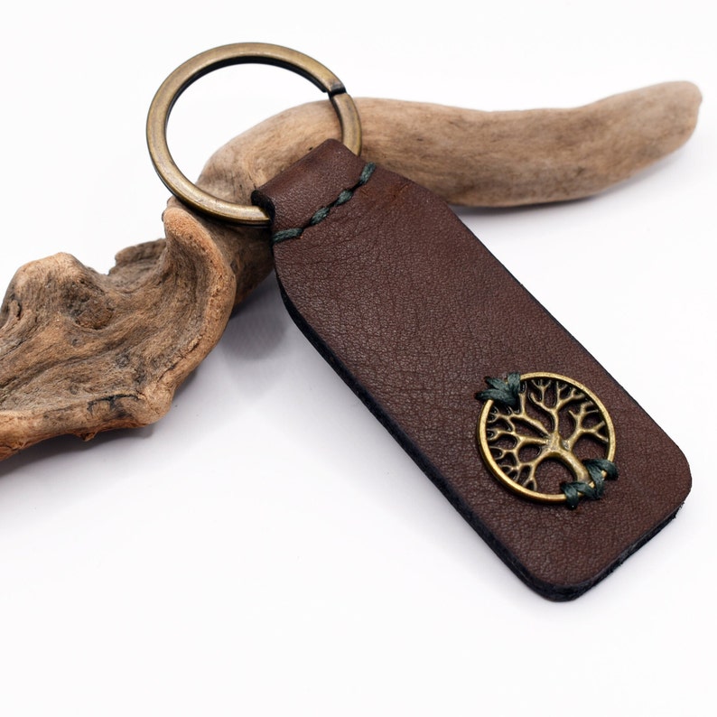 Porte-clés arbre de vie personnalisé, porte-clés arbre celtique, porte-clés nordique, porte-clés en cuir pour homme 3e anniversaire image 1
